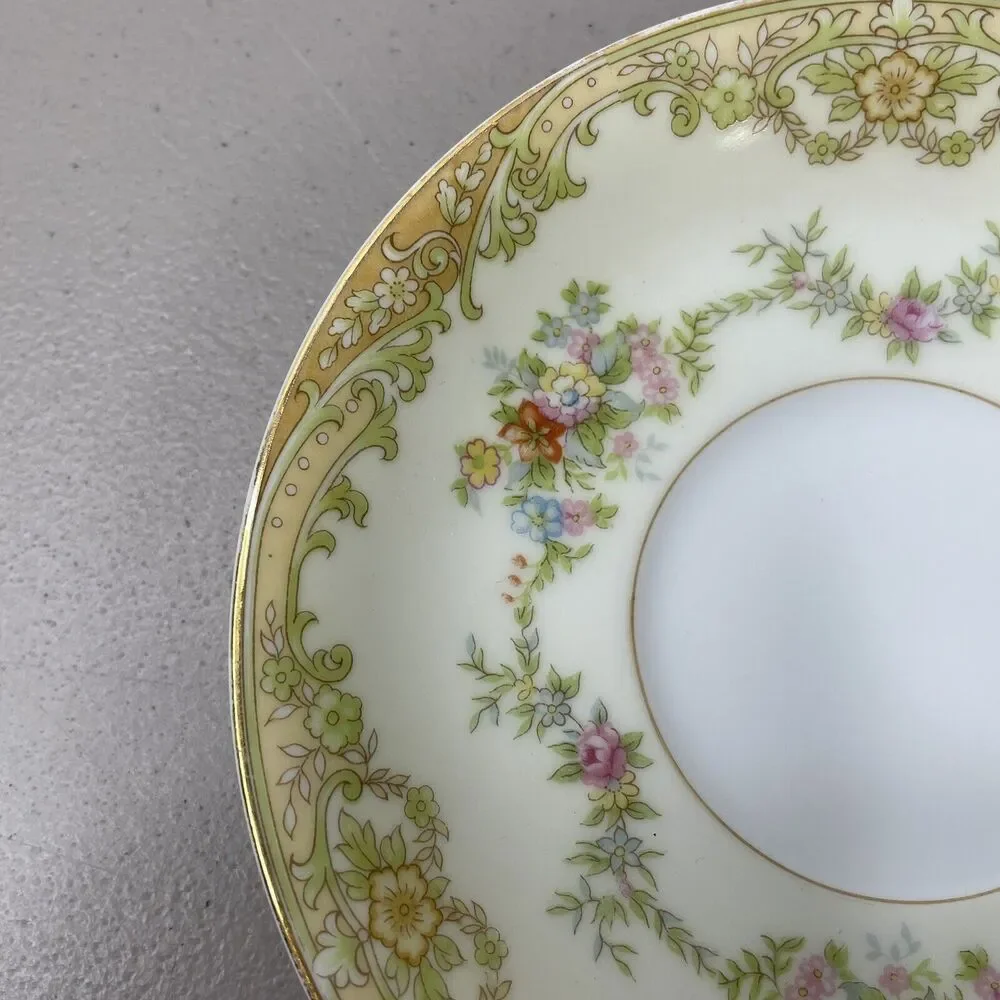 Noritake‎ China Japan BOLERO Green Tan Scrolls Floral Rim Tea Cup Saucer 5-5/8